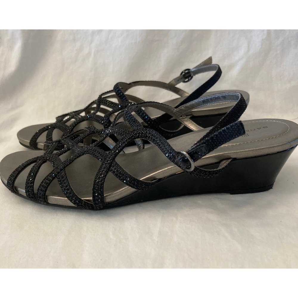 Bandalino Black Rhinestone Embellished Cage Strap Wedge Sandals Women's Size 10M - Picture 2 of 8